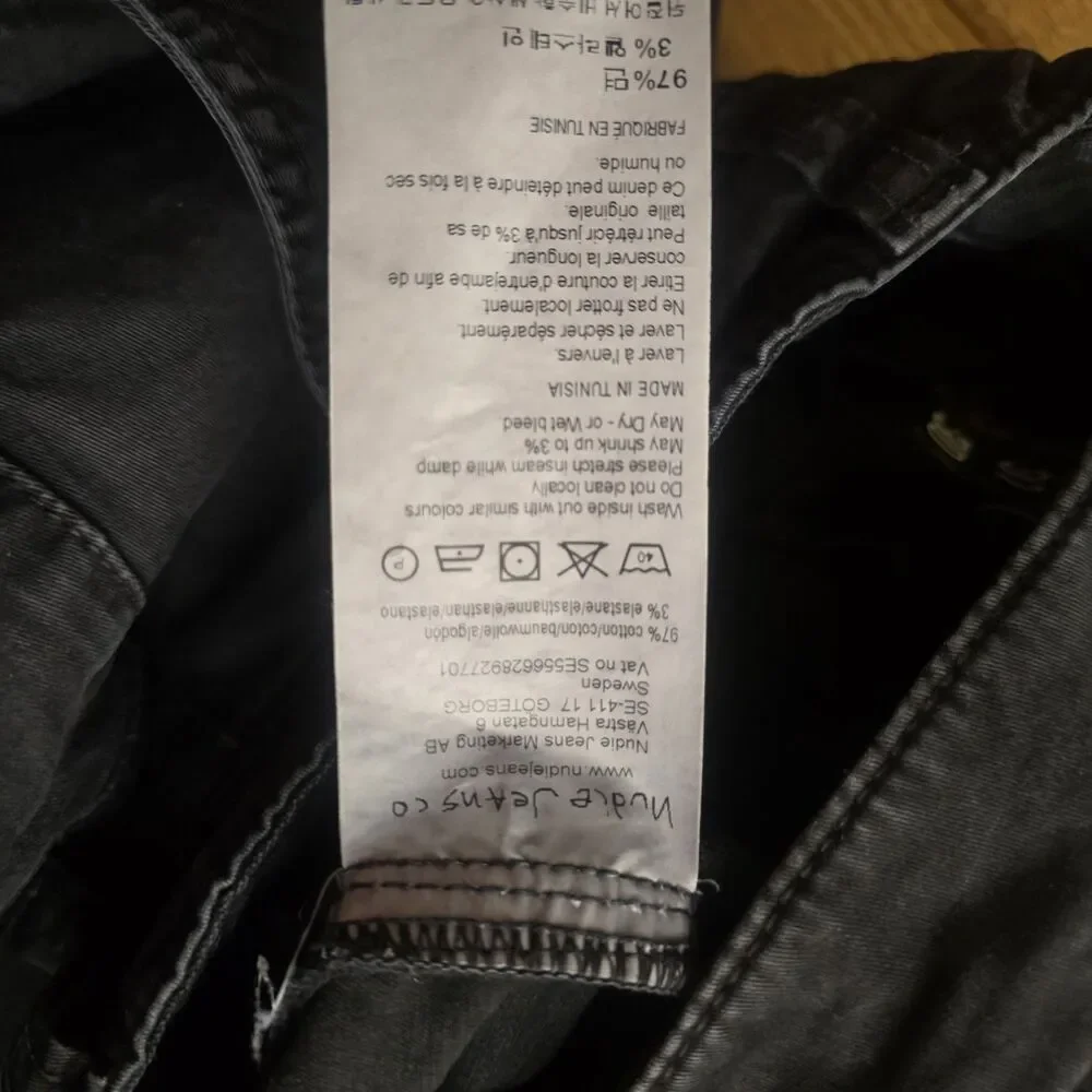 Nudie Jeans Co. 31x30 Slim Adam Black Organic Cotton Twill Chino Garment Dyed